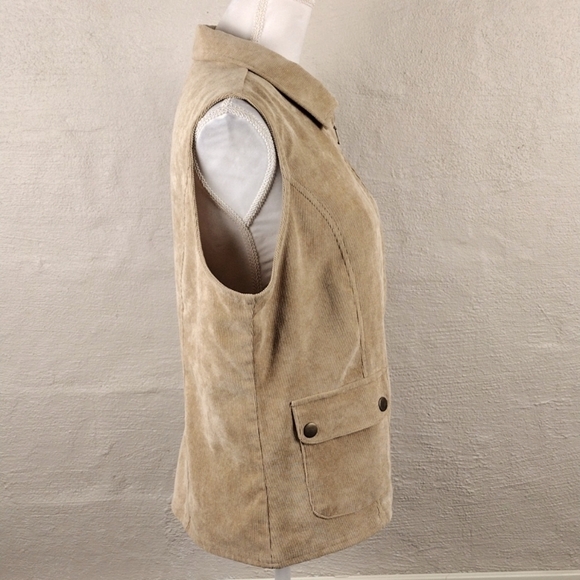 Southern Lady Vintage Tan Corduroy Pointed Collar Sleeveless Zip Up Vest - Picture 6 of 11